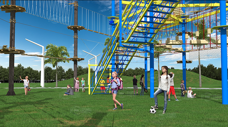 high ropes, high ropes attractions, ropes course, high ropes manufacturer & supplier, outdoor playground equipment, challenge course structure, high rope adventure course
