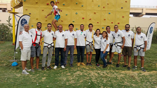 outdoor challenge ropes course, rock climbing wall