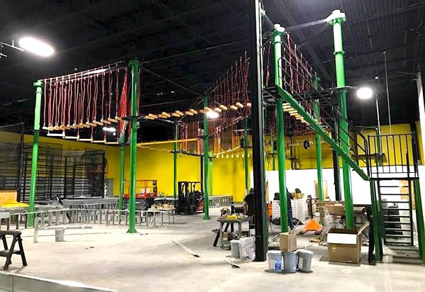trampoline park, ropes course, playground equipment