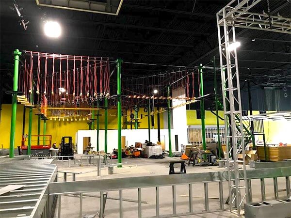 trampoline park, ropes course, playground equipment