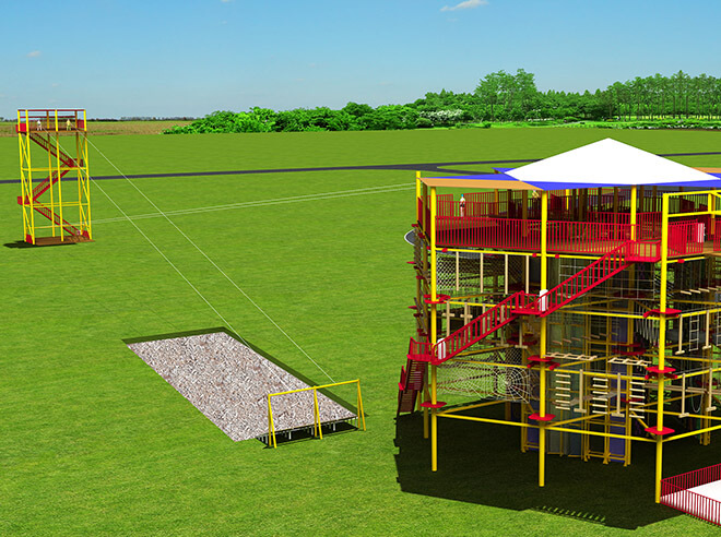 challenge course, aerial obstacle course, adventure park ropes course, zipline adventure course