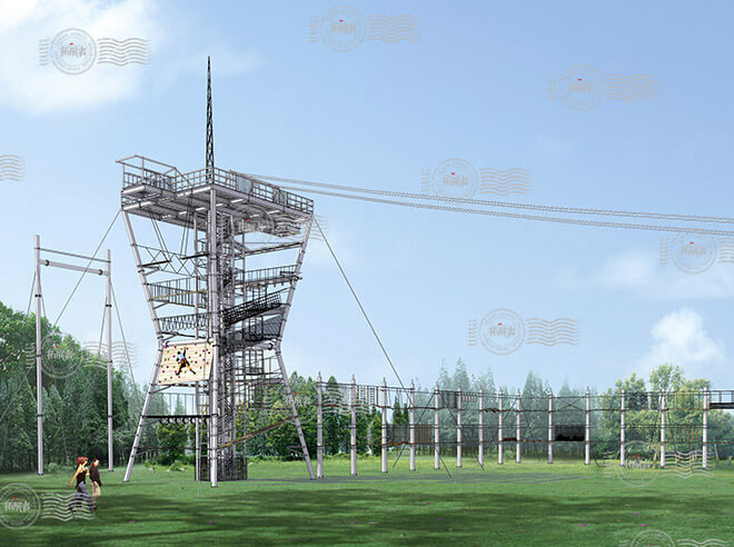 Challenge Adventure Tower, high ropes challenge course, high wire course, sky ropes
