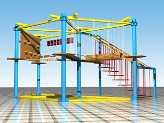 indoor adventure ropes Course, indoor high ropes course, indoor playground equipment
