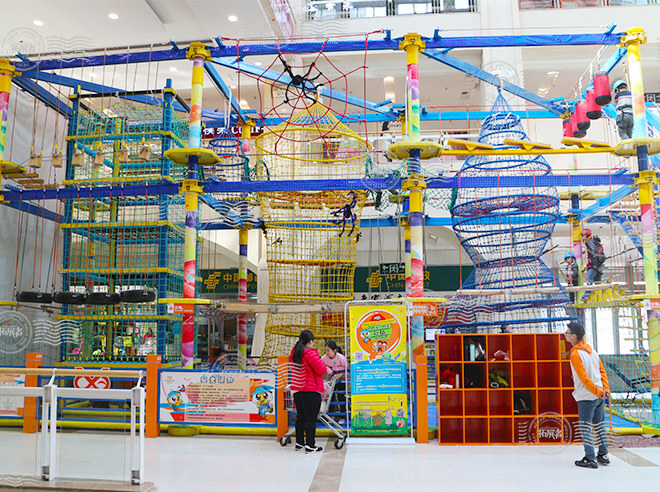 indoor adventure ropes Course, indoor high ropes course, indoor playground equipment