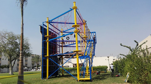 outdoor challenge ropes course, rock climbing wall