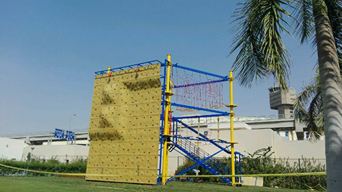 outdoor challenge ropes course, rock climbing wall