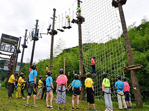 high rope course, climbing wall, amusement  park 