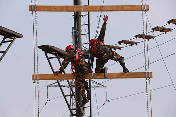 high ropes course, obstacle course, military training equipment